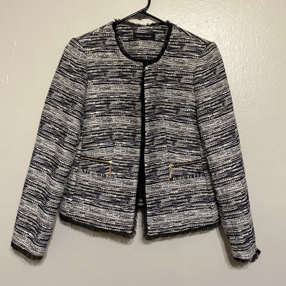 Ivanka Trump Black and White Blazer Elegant Suit Jacket